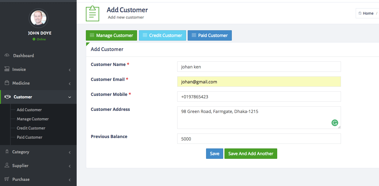 pharmacy Management System customer