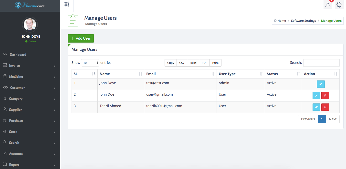 pharmacy Management System manage employee