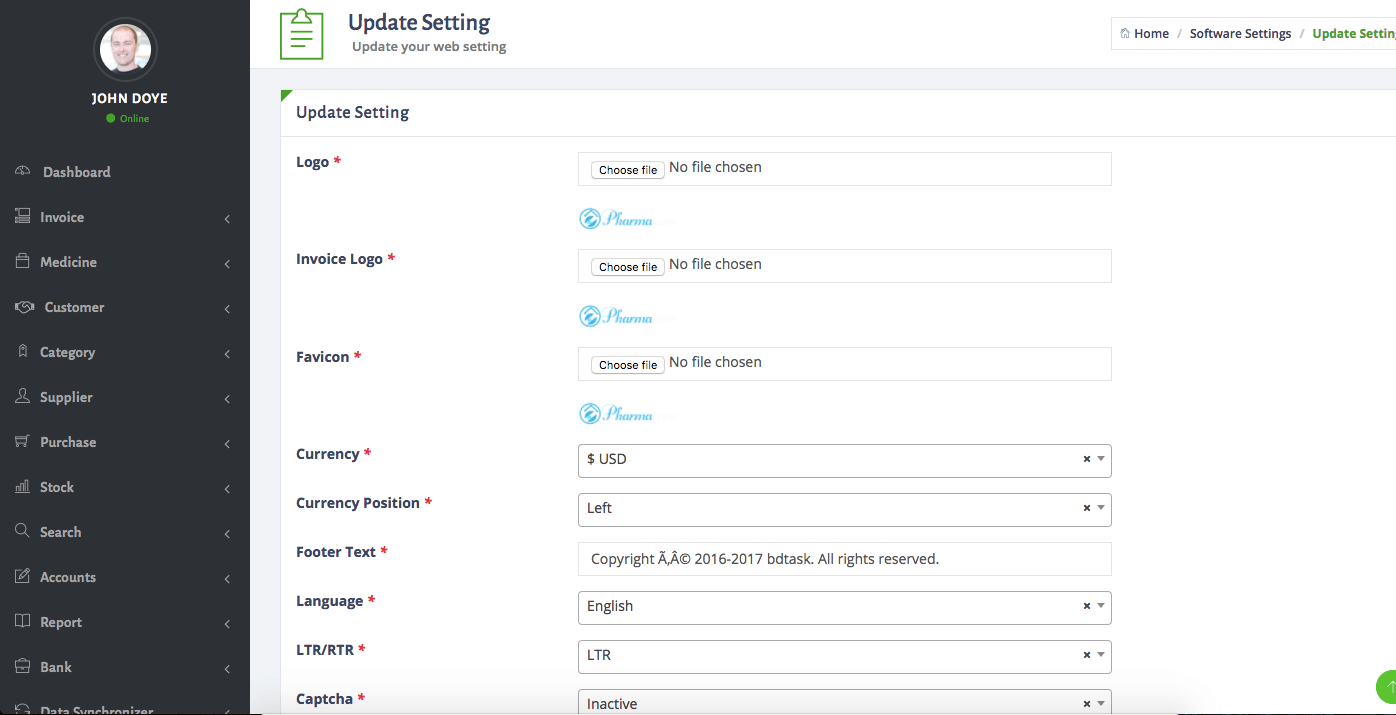 pharmacy Management System software settings